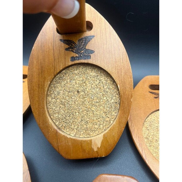 Vintage Milburn Wood & Cork Coasters with Caddy - Picture 8 of 10